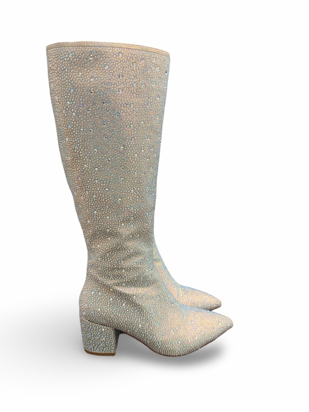 Wetkiss Iridescent Crystal Rhinestone Chunky Heel Knee High Boots Size 6.5 - Picture 3 of 8